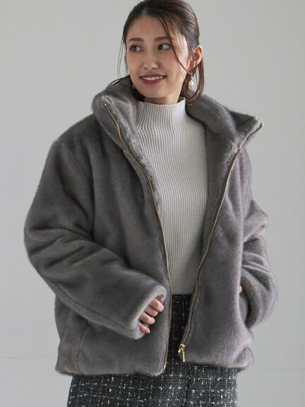 【宮本茉由着用】グラデーションファースタンドジャケット（グレー/ブラウン）｜Te chichi（テチチ）通販