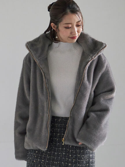 【宮本茉由着用】グラデーションファースタンドジャケット（グレー/ブラウン）｜Te chichi（テチチ）通販