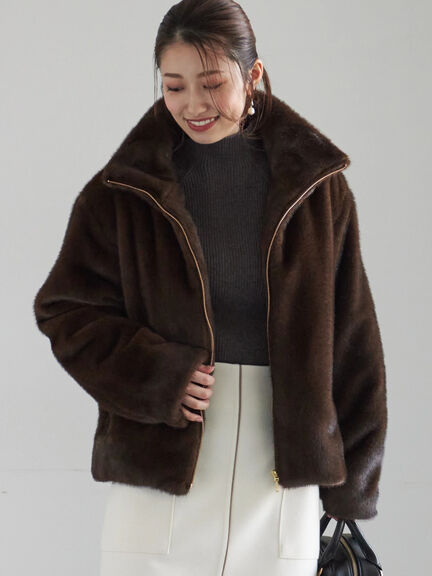 【宮本茉由着用】グラデーションファースタンドジャケット（グレー/ブラウン）｜Te chichi（テチチ）通販