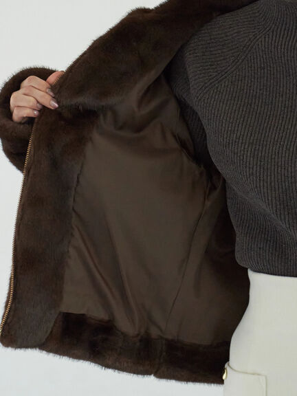 【宮本茉由着用】グラデーションファースタンドジャケット（グレー/ブラウン）｜Te chichi（テチチ）通販