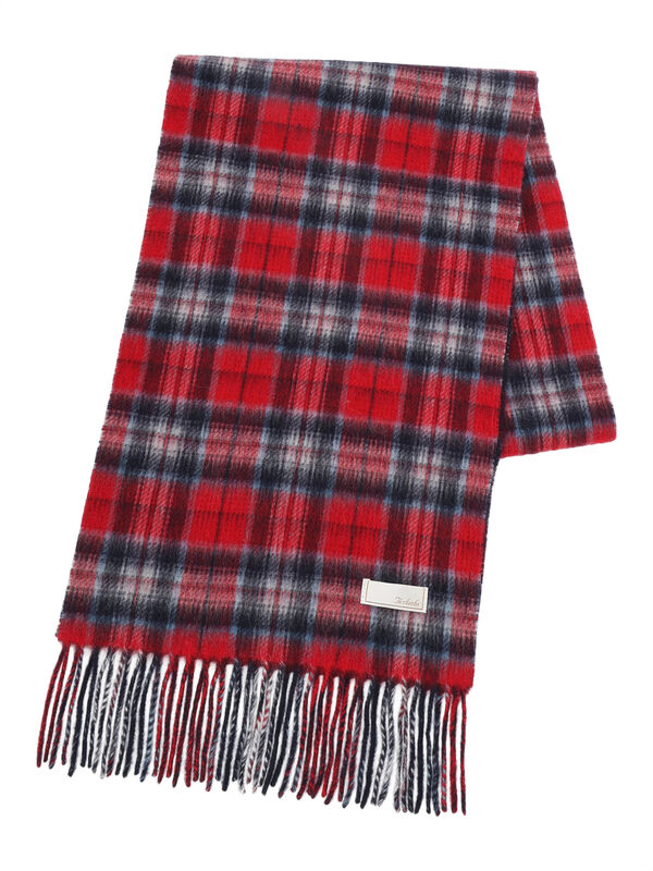 カシミア混リバーシブルチェックマフラー（レッド/ベージュ/ブラウン