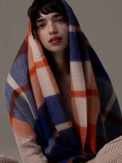 lachic ストール ウールビッグチェックストール（オレンジ/サックスブルー/アクセサリー