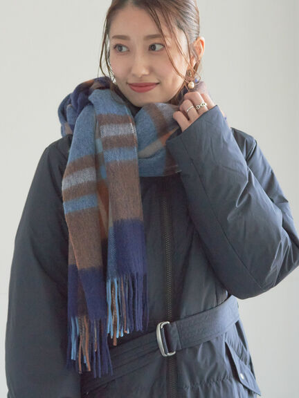 ウールビッグチェックストール（オレンジ/サックスブルー）｜Te chichi（テチチ）通販
