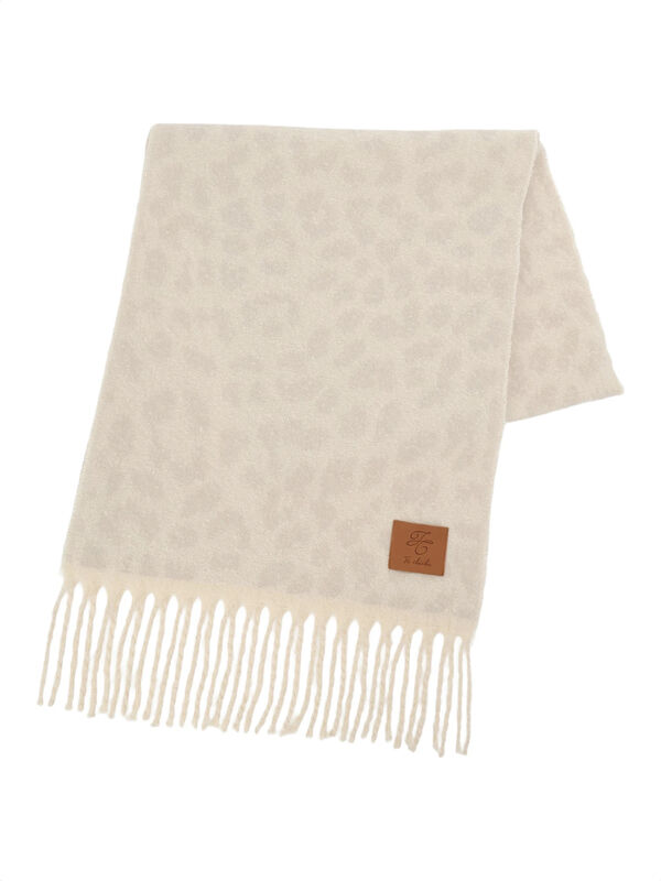 セール】 レオパードマフラー（オフホワイト/チャコールグレー