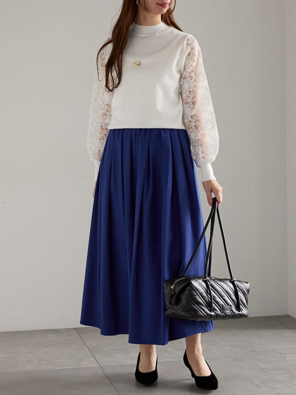 セール】 レーススリーブニット（オフホワイト/グレー/ブラック