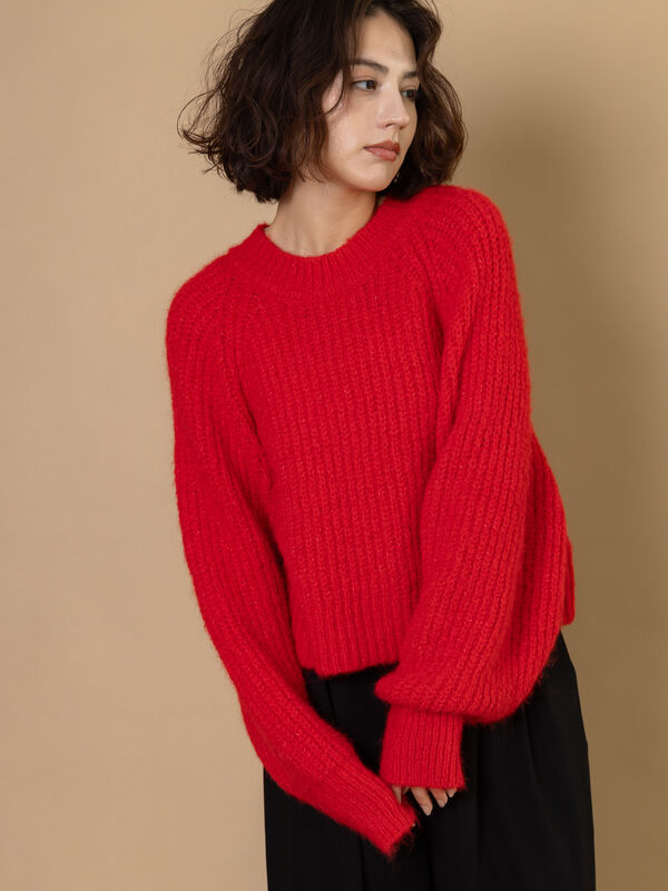 新品未使用 DECEMBERMAY ロゴニット 赤 レディース Mサイズ R by Te chichi】畦編みショートニット《2025winter catalog item