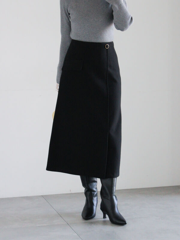 セール】 メルトンジャージートラペーズスカート（ブラック/パープル