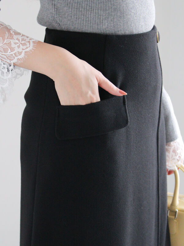 セール】 メルトンジャージートラペーズスカート（ブラック/パープル