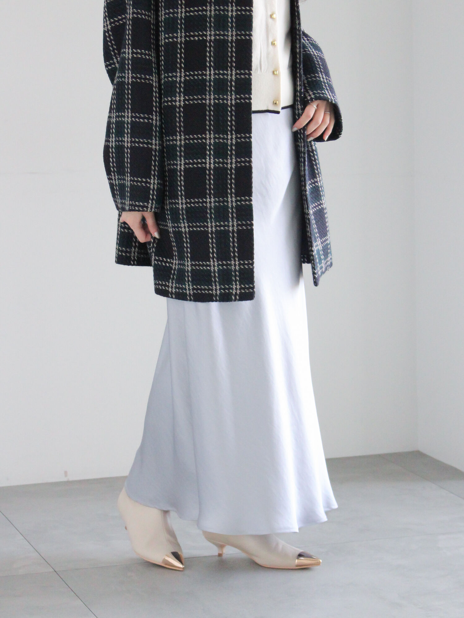 ヴィンテージサテンナロースカート（チャコールグレー/モカ/サックス