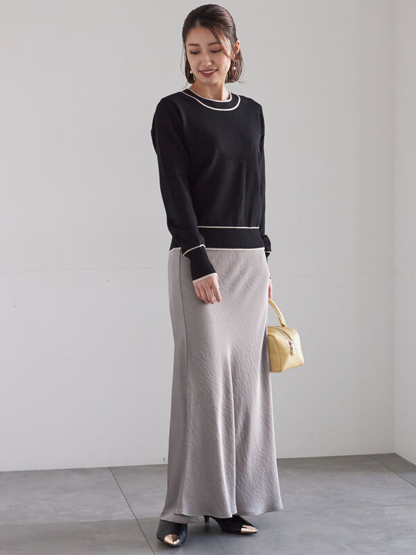 ヴィンテージサテンナロースカート（チャコールグレー/モカ/サックス