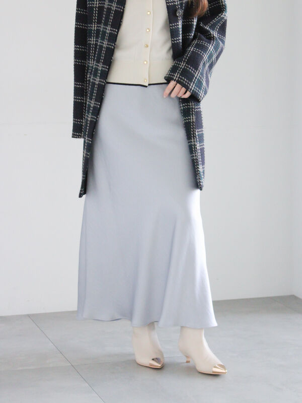 ヴィンテージサテンナロースカート（チャコールグレー/モカ/サックス