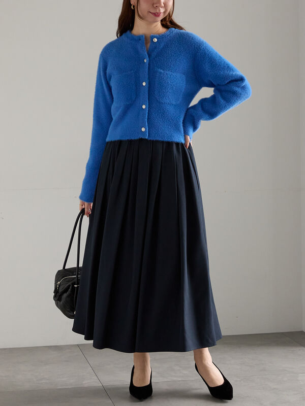 フラッフィーツイルタックフレアスカート（オフホワイト/ブルー