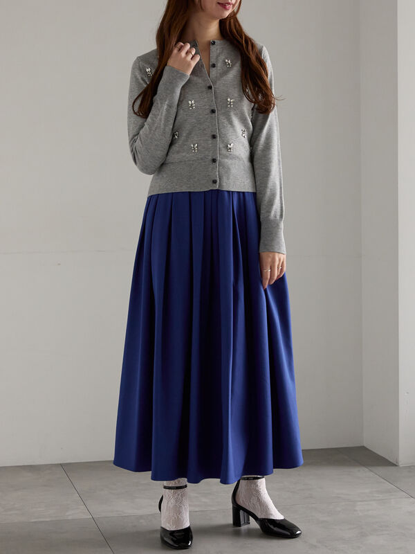 フラッフィーツイルタックフレアスカート（オフホワイト/ブルー