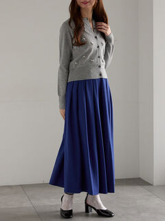 コムデギャルソン 洗える タック プリーツ フレア スカート ネイビー