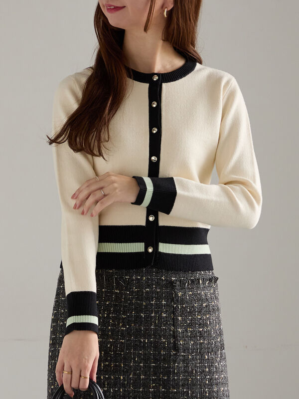 テチチ　バイカラー　カーディガン バイカラークラシカルカーディガン（オフホワイト/ブラック/ブラウン