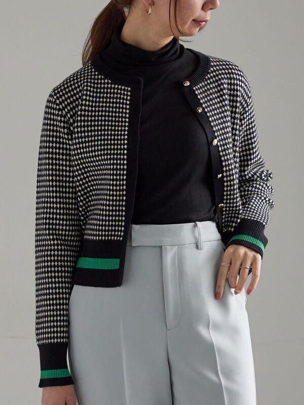 バイカラークラシカルカーディガン（オフホワイト/ブラック/ブラウン