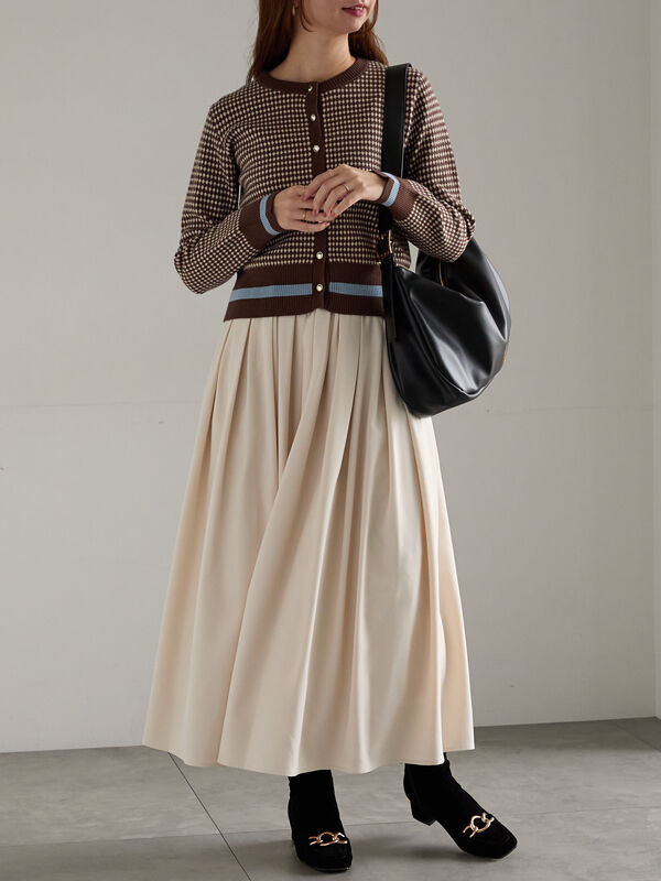 バイカラークラシカルカーディガン（オフホワイト/ブラック/ブラウン