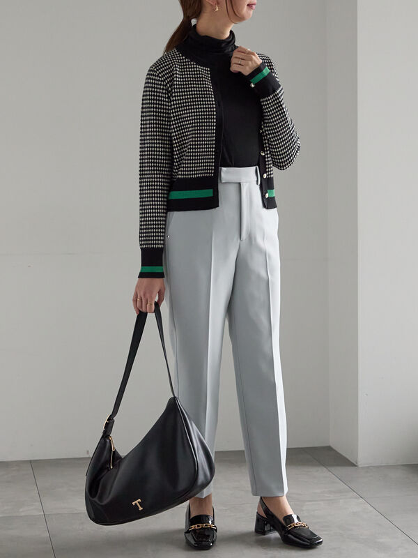 バイカラークラシカルカーディガン（オフホワイト/ブラック/ブラウン