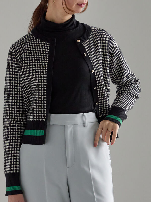 バイカラークラシカルカーディガン（オフホワイト/ブラック/ブラウン