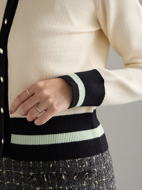 テチチ　バイカラー　カーディガン バイカラークラシカルカーディガン（オフホワイト/ブラック/ブラウン