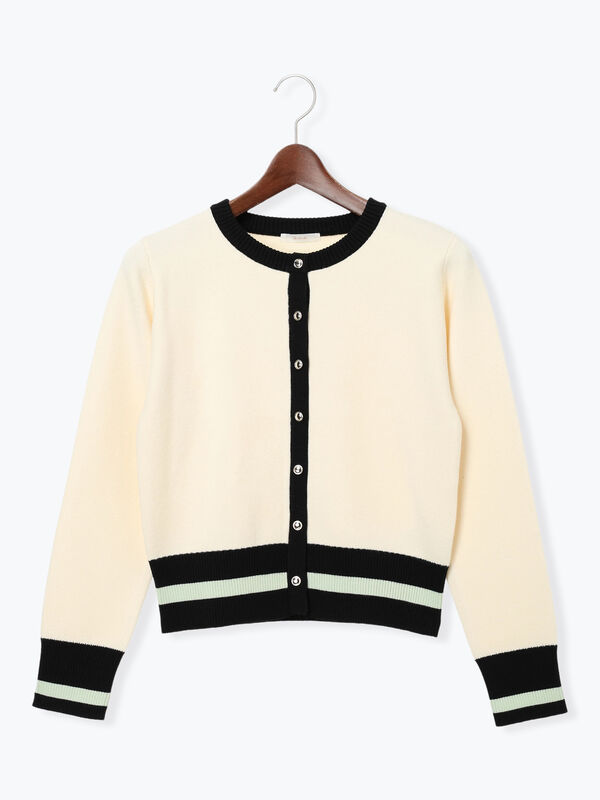 テチチ　バイカラー　カーディガン バイカラークラシカルカーディガン（オフホワイト/ブラック/ブラウン