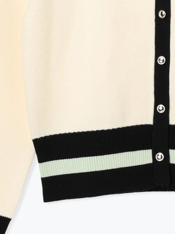 バイカラークラシカルカーディガン（オフホワイト/ブラック/ブラウン