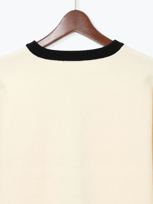 バイカラークラシカルカーディガン（オフホワイト/ブラック/ブラウン