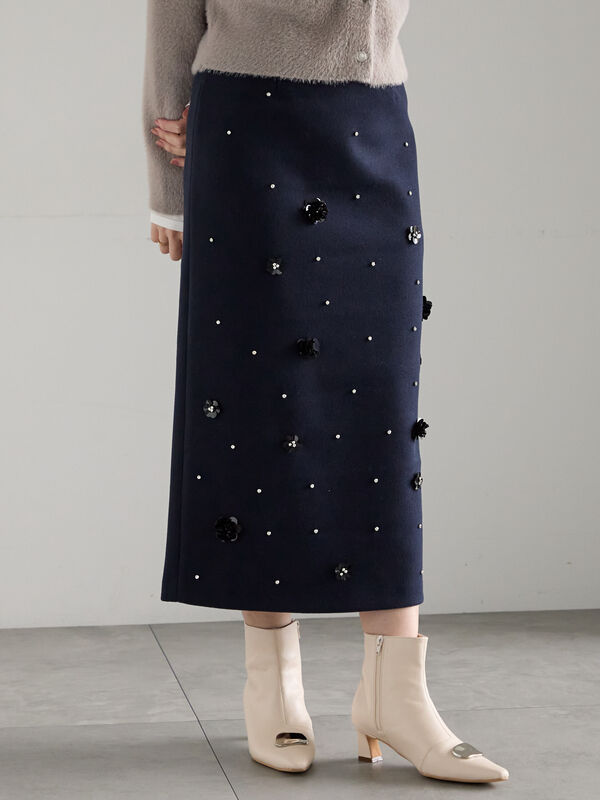 ビジューデザインナロースカート《2025winter catalog item》（モカ