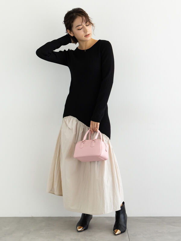 【宮本茉由着用】リブニットドッキングアシメワンピース（ブラック）｜Te chichi（テチチ）通販