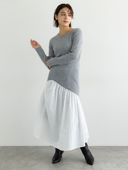 【宮本茉由着用】リブニットドッキングアシメワンピース（グレー/チャコールグレー/ブラック）｜Te chichi（テチチ）通販