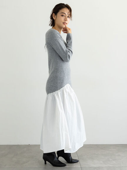 【宮本茉由着用】リブニットドッキングアシメワンピース（グレー/チャコールグレー/ブラック）｜Te chichi（テチチ）通販