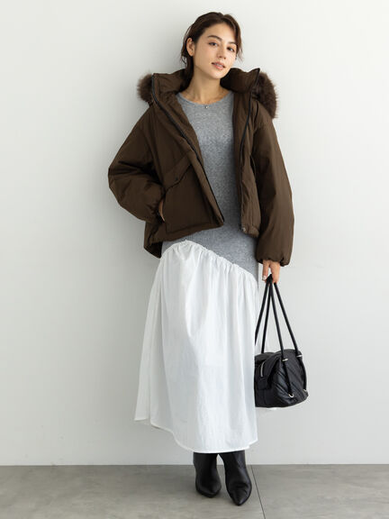 【宮本茉由着用】リブニットドッキングアシメワンピース（グレー/チャコールグレー/ブラック）｜Te chichi（テチチ）通販