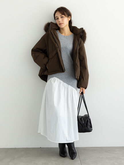 【宮本茉由着用】リブニットドッキングアシメワンピース（グレー/チャコールグレー/ブラック）｜Te chichi（テチチ）通販