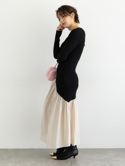 【宮本茉由着用】リブニットドッキングアシメワンピース（グレー/チャコールグレー/ブラック）｜Te chichi（テチチ）通販