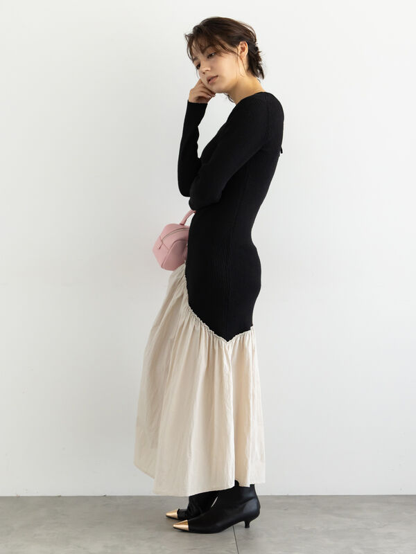 セール】 【宮本茉由着用】リブニットドッキングアシメワンピース