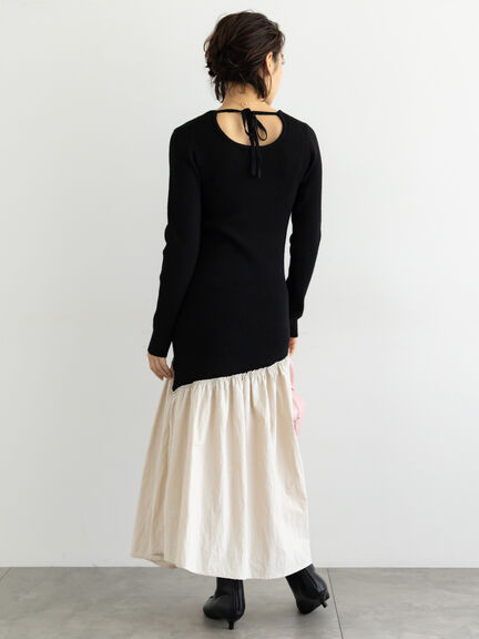 【宮本茉由着用】リブニットドッキングアシメワンピース（グレー/チャコールグレー/ブラック）｜Te chichi（テチチ）通販