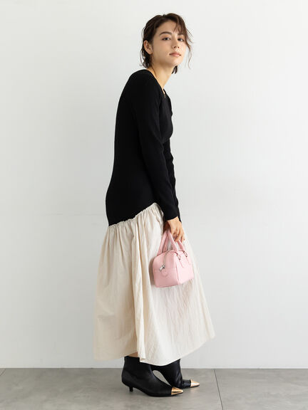 【宮本茉由着用】リブニットドッキングアシメワンピース（グレー/チャコールグレー/ブラック）｜Te chichi（テチチ）通販