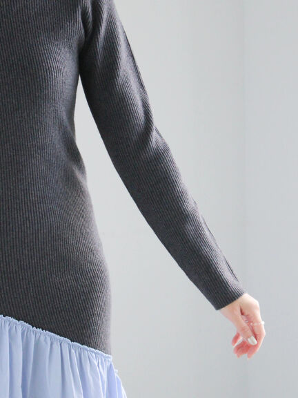【宮本茉由着用】リブニットドッキングアシメワンピース（グレー/チャコールグレー/ブラック）｜Te chichi（テチチ）通販