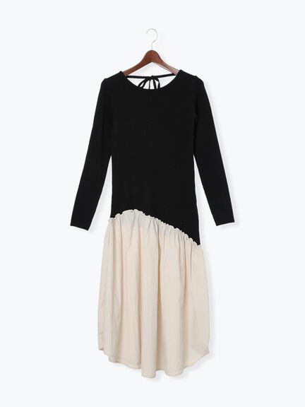 【宮本茉由着用】リブニットドッキングアシメワンピース（グレー/チャコールグレー/ブラック）｜Te chichi（テチチ）通販