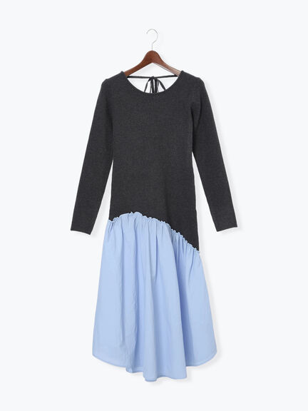 【宮本茉由着用】リブニットドッキングアシメワンピース（グレー/チャコールグレー/ブラック）｜Te chichi（テチチ）通販