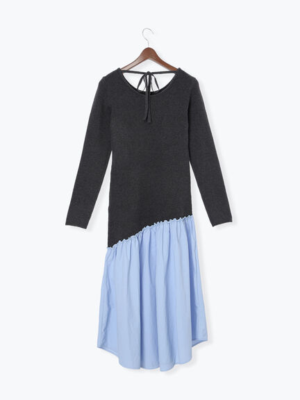 【宮本茉由着用】リブニットドッキングアシメワンピース（グレー/チャコールグレー/ブラック）｜Te chichi（テチチ）通販