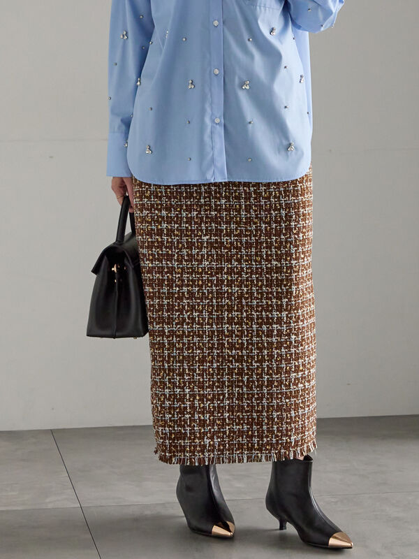 ツィードロングナロースカート《2025winter catalog item》（ブラウン）｜Te chichi（テチチ）通販