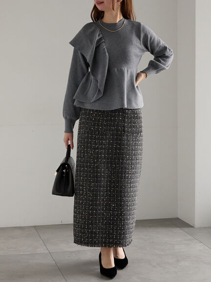 ツィードロングナロースカート《2025winter catalog item》（チャコールグレー/ブラウン）｜Te chichi（テチチ）通販
