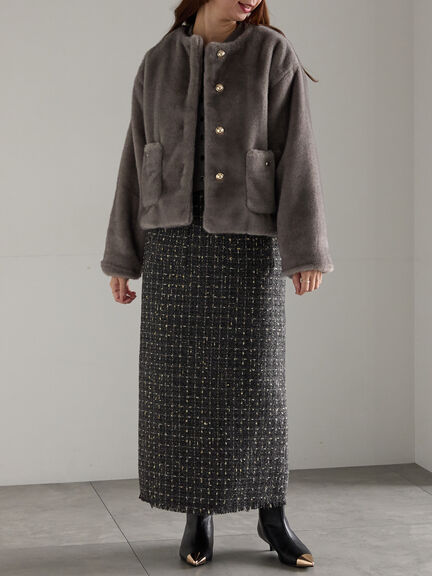 ツィードロングナロースカート《2025winter catalog item》（チャコールグレー/ブラウン）｜Te chichi（テチチ）通販
