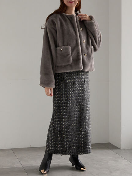 ツィードロングナロースカート《2025winter catalog item》（チャコールグレー/ブラウン）｜Te chichi（テチチ）通販