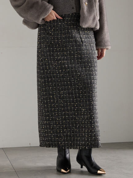 ツィードロングナロースカート《2025winter catalog item》（チャコールグレー/ブラウン）｜Te chichi（テチチ）通販