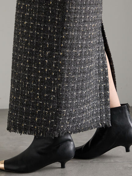 ツィードロングナロースカート《2025winter catalog item》（チャコールグレー/ブラウン）｜Te chichi（テチチ）通販