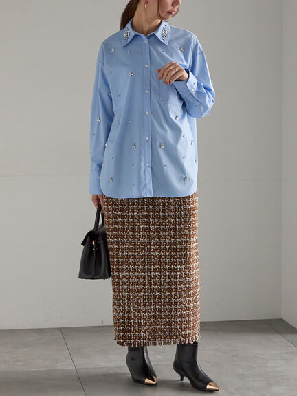 ツィードロングナロースカート《2025winter catalog item》（チャコールグレー/ブラウン）｜Te chichi（テチチ）通販