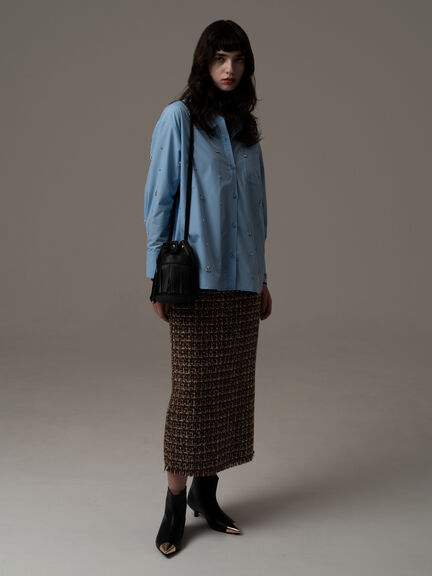 ツィードロングナロースカート《2025winter catalog item》（チャコールグレー/ブラウン）｜Te chichi（テチチ）通販