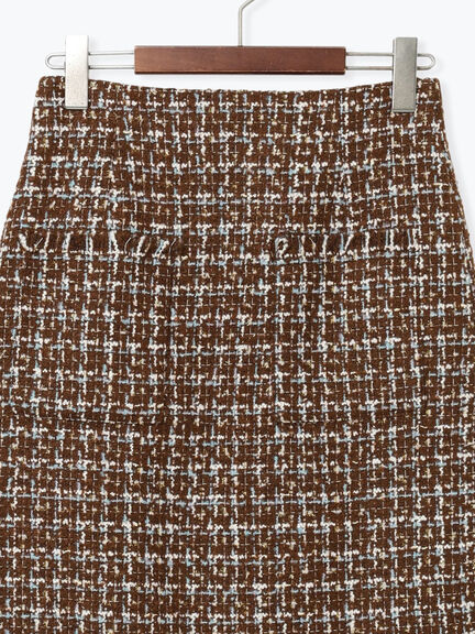 ツィードロングナロースカート《2025winter catalog item》（チャコールグレー/ブラウン）｜Te chichi（テチチ）通販